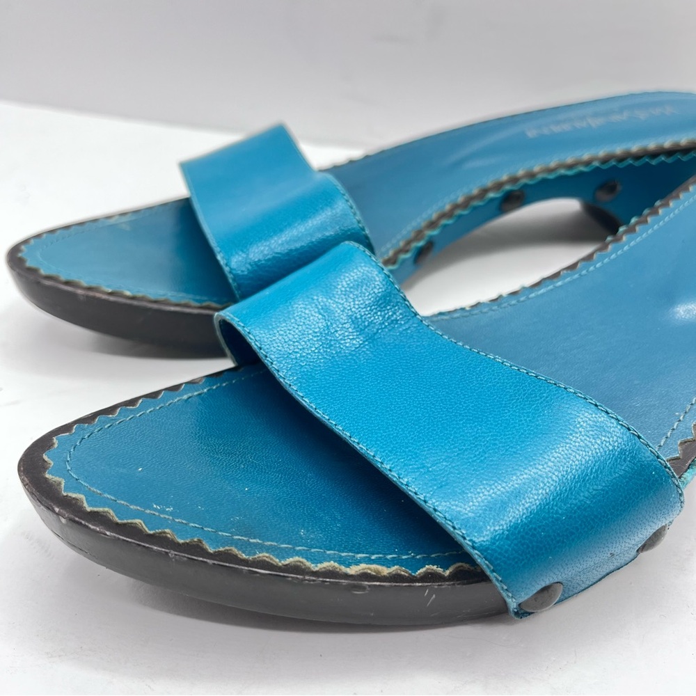 YSL Vintage Women’s 41 Yves Saint Laurent Blue/Green Leather Slide Sandals Italy - Picture 4 of 14